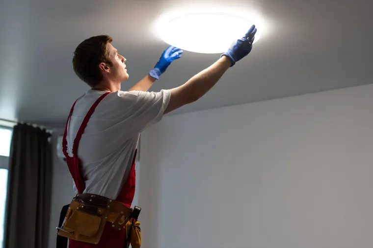 Pose d'un plafonnier LED dans un logement rénové