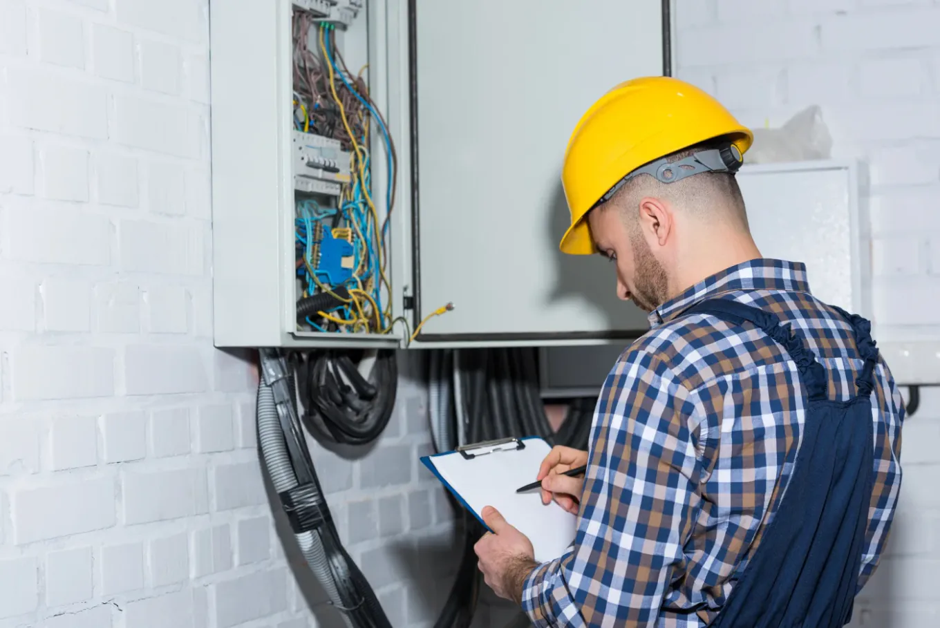 Électricien reprenant le câblage d'une installation ancienne à Montrouge